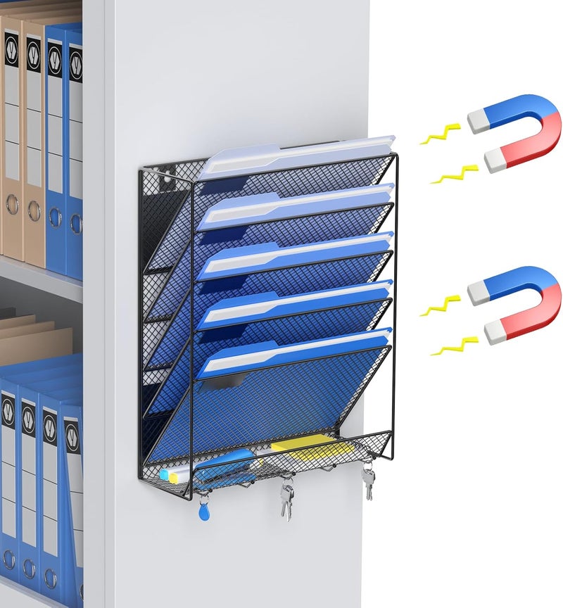 OUTWOLF Magnetic File Holder, 6-Tier Magnetic Wall Hanging File Organizer, Paper Folder Mail Organizer for Office, File Cabinets, Whiteboard, Fridge - Image 1